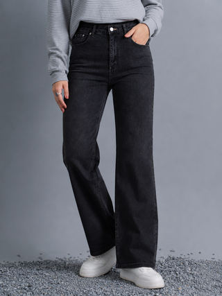 Midnight Black High-Waist Straight Leg Jeans Ecowears Store