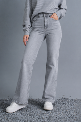 Light Ash Grey High-Waist Straight Leg Jeans Ecowears Store
