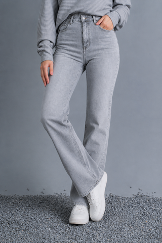 Light Ash Grey High-Waist Straight Leg Jeans Ecowears Store