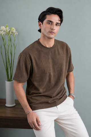 Brown Textured Casual Tee