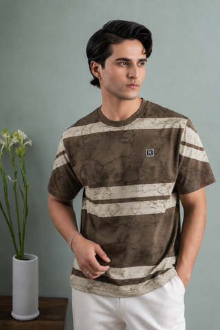 Vintage Marble Stripe Tee – Brown