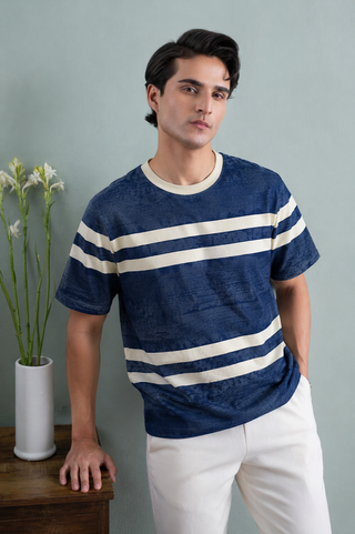 Classic Stripe Casual Tee – Navy