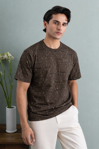 Cosmic Speckle Graphic Tee – Brown