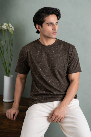 Cosmic Speckle Graphic Tee – Brown
