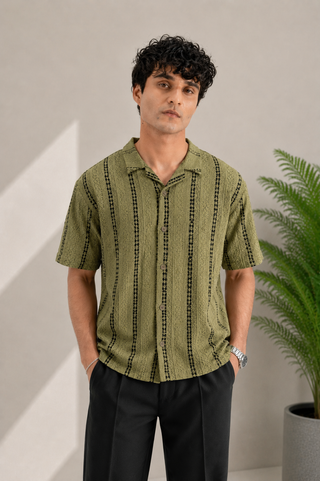 Olive Tribal Stripe Resort Shirt