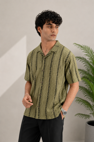 Olive Tribal Stripe Resort Shirt