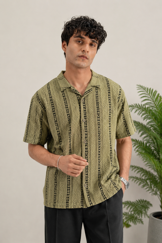 Olive Tribal Stripe Resort Shirt