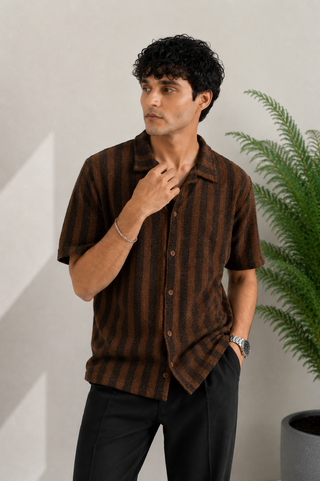 Rustic Stripe Textured Resort Shirt – Brown