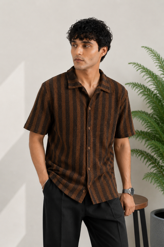 Rustic Stripe Textured Resort Shirt – Brown