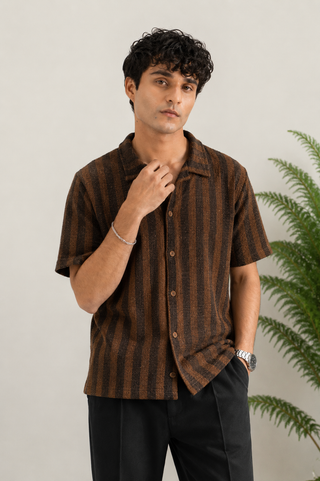 Rustic Stripe Textured Resort Shirt – Brown