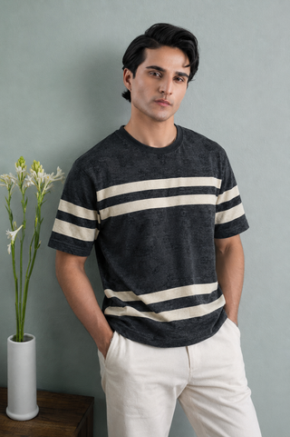Vintage Stripe Street Tee – Charcoal