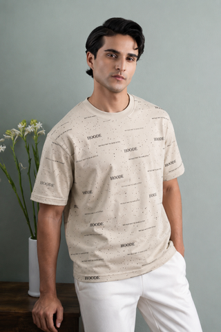Minimal Text Print Tee – Sand