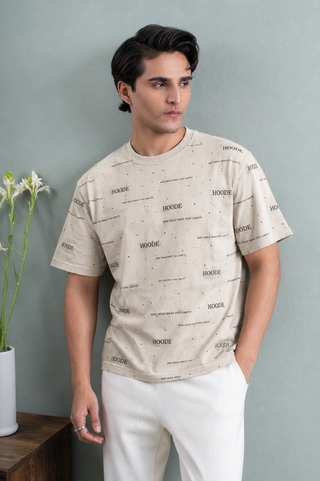 Minimal Text Print Tee – Sand