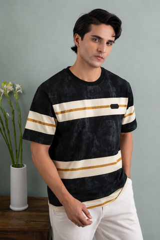 Urban Stripe Statement Tee – Black