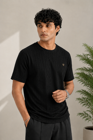 Midnight Black Textured Signature Tee