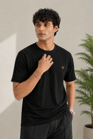 Midnight Black Textured Signature Tee