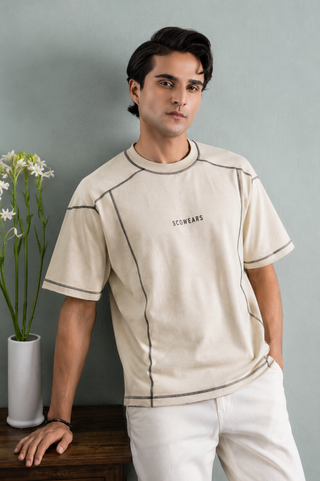 Ecowears Contrast Stitch Tee – Beige