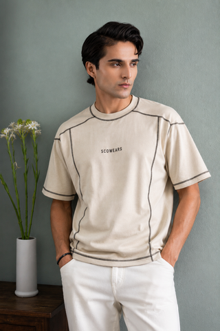 Ecowears Contrast Stitch Tee – Beige
