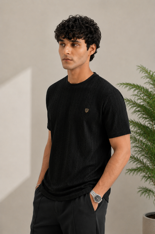Midnight Black Textured Signature Tee