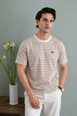 Sandstone Micro Print Tee – Cream