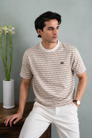 Sandstone Micro Print Tee – Cream