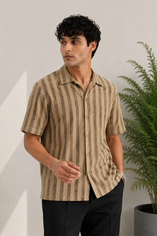 Desert Stripe Textured Resort Shirt – Beige
