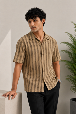 Desert Stripe Textured Resort Shirt – Beige