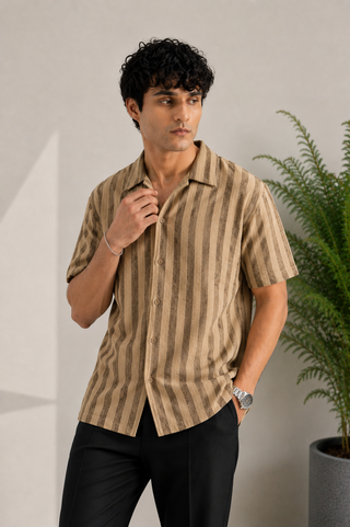 Desert Stripe Textured Resort Shirt – Beige