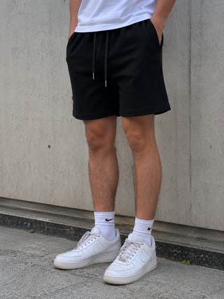 Black Ribbed Drawstring Shorts