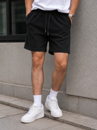 Black Ribbed Drawstring Shorts