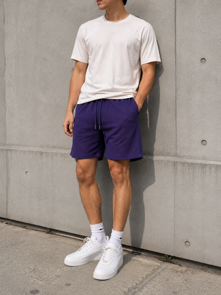 Purple Ribbed Casual Sweat Shorts