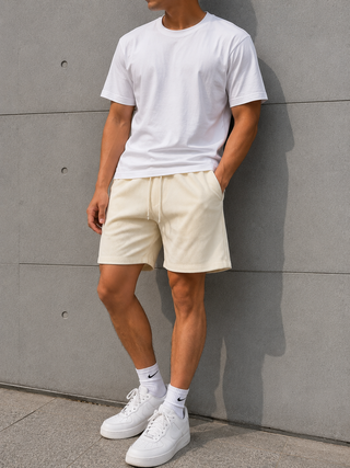 Cream Ribbed Casual Sweat Shorts
