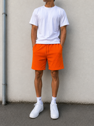 Orange Ribbed Casual Sweat Shorts