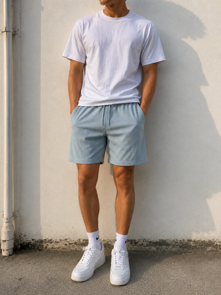 Ice Blue Ribbed Casual Sweat Shorts