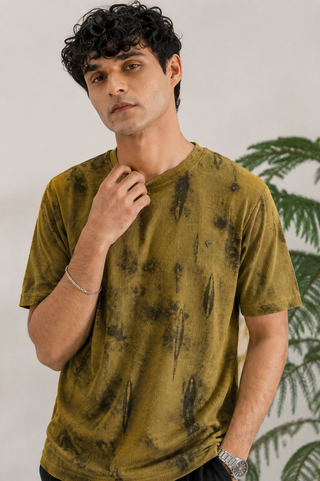Textured Tie-Dye Crew Neck T-Shirt – Mustard
