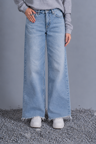 High-Rise Light Wash Frayed Wide-Leg Jeans Ecowears.pk