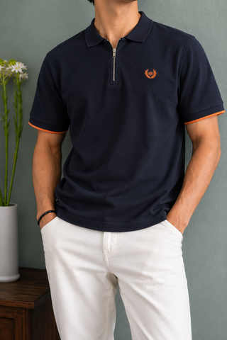 Navy Blue Zip-Neck Polo Shirt Ecowears Store