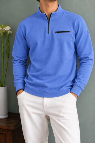 Cornflower Blue Quarter-Zip Sweatshirt Ecowears Store