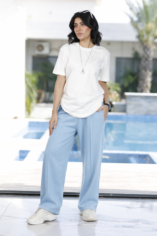 Serene Blue Flow Wide-Leg Trousers - Light Blue Ecowears Store