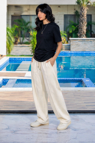 Vanilla Cloud Wide-Leg Cotton Trousers - Off-White Ecowears Store