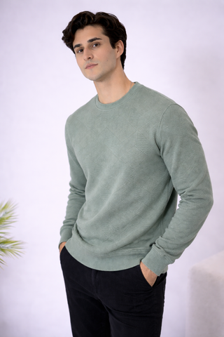 Textured Crew Neck Sweatshirt – Sage Green