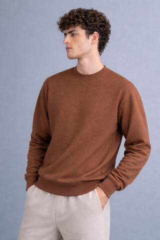 Textured Crew Neck Sweatshirt – Chocolate Brown