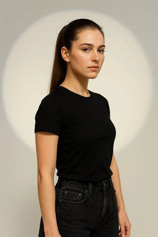 Classic Black Crew Neck T-Shirt – Women's Timeless Cotton Fit - Ecowears.pk
