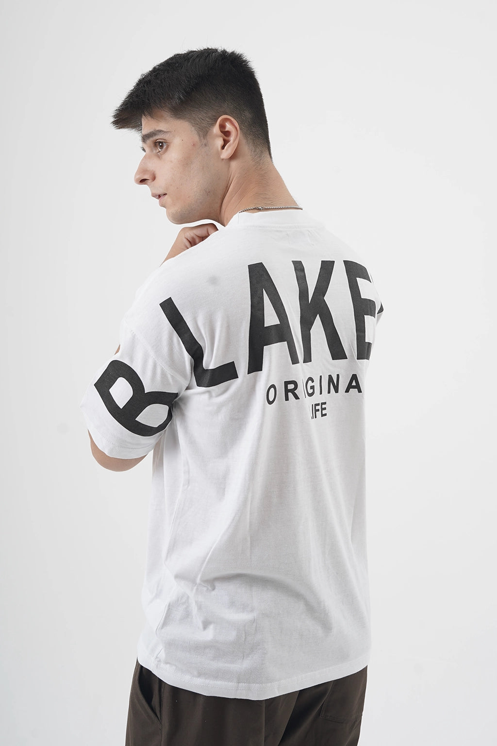 Classic Crew Neck White Cotton T-Shirt with Drop Shoulder Fit