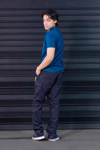 Classic Fit Polo Shirt for Men in Navy Teal Textured Fabric - Ecowears.pk