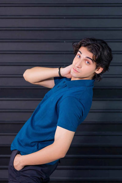 Classic Fit Polo Shirt for Men – Navy Teal Textured Fabric