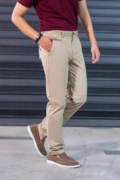Classic Men’s Cotton Pants – Slim Tapered Fit in Khaki