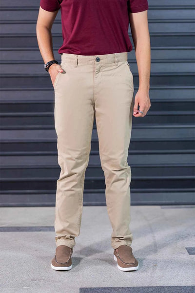 Classic Men’s Cotton Pants – Slim Tapered Fit in Khaki