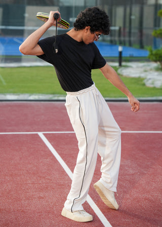 Men's Off-White Lined Relaxed-Fit Trouser Ecowears.pk