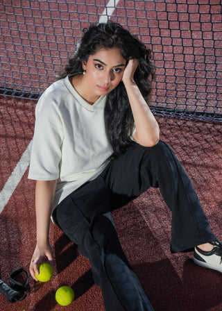 White Textured V-Neck Tee Ecowears Store